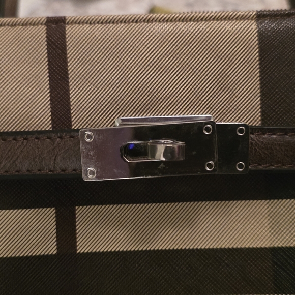 Babibaobei plaid satchel handbag in brown, beige, and black tones. - Picture 5 of 9